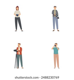 Diverse photographers illustration set with male and female photographers. Capturing images with digital and dslr cameras. Standing in casual clothing