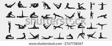 Diverse Pilates Poses and Exercise Silhouettes for Fitness and Well-being