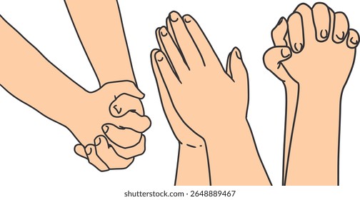 Diversos gestos de oração para temas de adoração. Simbolizando fé, espiritualidade e culto religioso. Perfeito para gráficos de igreja, projetos de espiritualidade e conteúdo inspirador.