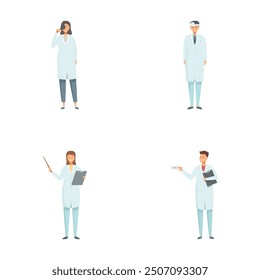 Diverse professional people character set vector illustration collection with a variety of roles including doctor, scientist, teacher, and business person, isolated on white background