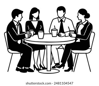 Diverse Professionals Chatting Over Coffee Silhouette