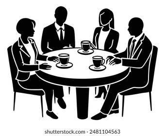 Diverse Professionals Chatting Over Coffee Silhouette