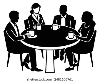 Diverse Professionals Chatting Over Coffee Silhouette