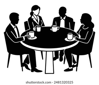 Diverse Professionals Chatting Over Coffee Silhouette