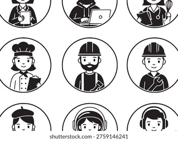 Diverse professionals in simple illustrations
