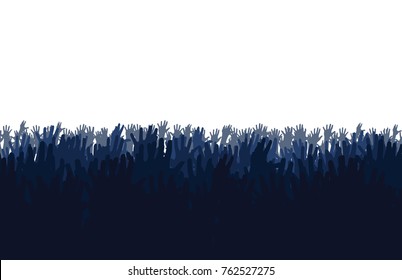 Diverse Raised Hands. Group of Diverse Hands Raised on night. vector, illustration.