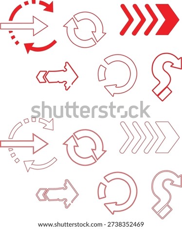 Diverse red and outline arrow representing direction and repetition