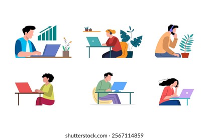 Diverse Remote Workers Engaged in Various Tasks