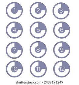 Diverse Round Labels and Tags in blue and White with digits from one until twelve