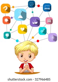 Diverse science and little boy illustration