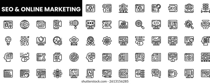 Diverse SEO and online marketing icons in a modern style.
