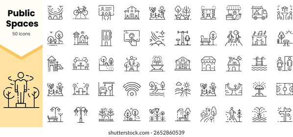 Um conjunto diversificado de 50 ícones do espaço público, apresentando várias atividades, instalações e elementos naturais que melhoram o envolvimento e a interação da comunidade.