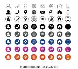 A diverse set of 60 contact information icons