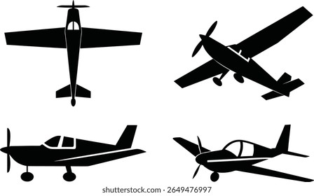 A diverse set of airplane icons featuring a distinct silhouette style for versatile use.