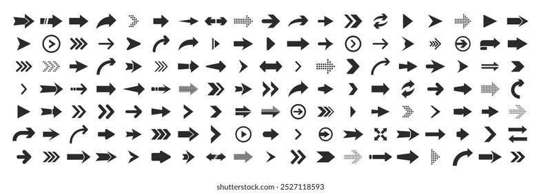 Conjunto diverso de iconos de flecha en negro, perfecto para el diseño digital y la navegación. Ideal para mejorar las interfaces de usuario y los proyectos gráficos.