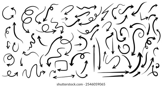 diverse set of arrows in various styles and directions, including curved, straight, and abstract designs, perfect for creative projects and graphic design elements.