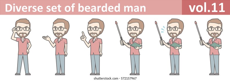 Diverse set of bearded man, EPS10 vol.11 (Illustration of beard man who wears red shirt)