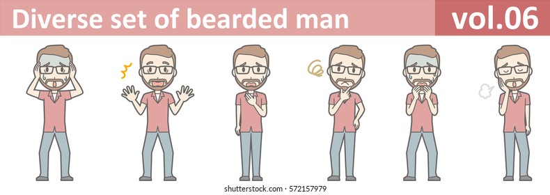 Diverse set of bearded man, EPS10 vol.06 (Illustration of beard man who wears red shirt)