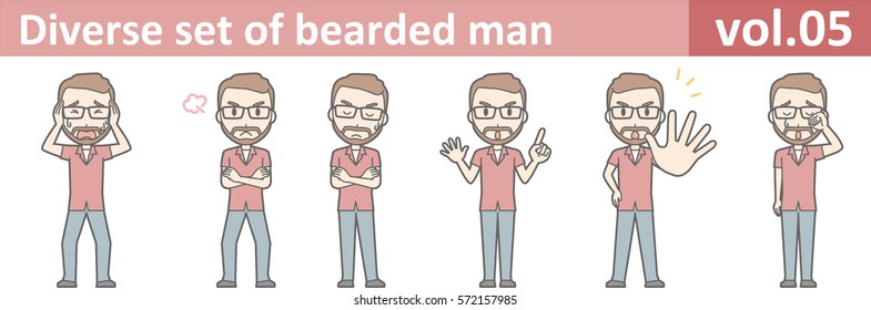 Diverse set of bearded man, EPS10 vol.05 (Illustration of beard man who wears red shirt)