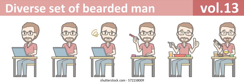 Diverse set of bearded man, EPS10 vol.13 (Illustration of beard man who wears red shirt)
