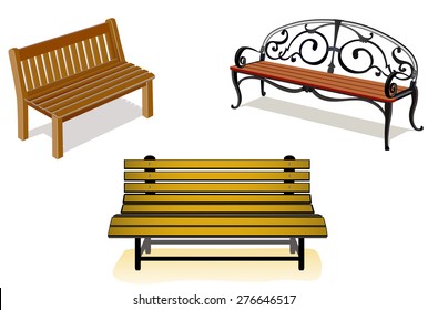 Diverse set of benches isolated illustration