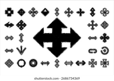 Diverse set of black arrows and navigation symbols for digital interfaces and design projects