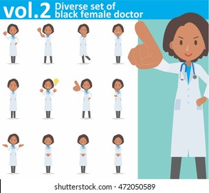 Diverse set of black female doctor on white background , EPS10 vector format vol.2