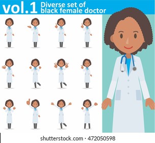 Diverse set of black female doctor on white background , EPS10 vector format vol.1