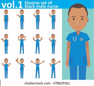 Diverse Set Of Black Male Nurse On White Background , EPS10 Vector Format Vol.1