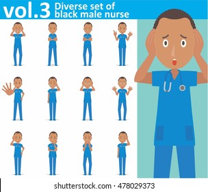 Diverse set of black male nurse on white background , EPS10 vector format vol.3
