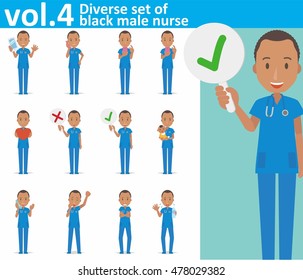 Diverse Set Of Black Male Nurse On White Background , EPS10 Vector Format Vol.4