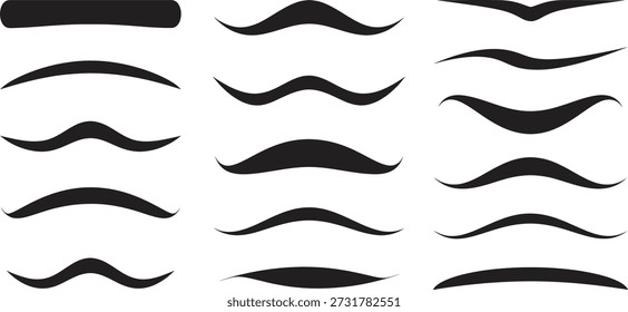 A diverse set of black mustache illustrations on a white background, showcasing different shapes and styles.