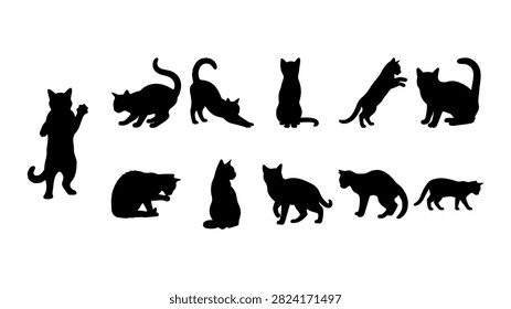 A diverse set of black silhouettes featuring cats and dogs in different poses, suitable for creative, educational, or branding purposes.
