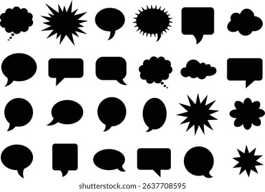 Diverse set of black speech bubbles and shapes against a crisp white background vector graphics