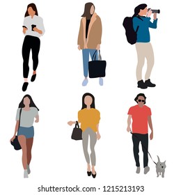 Diverse set of cartoon people. Men and women of all ages and lifestyles. Cute geometric flat style.