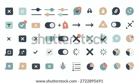A diverse set of clean, modern icons representing various digital functions and actions, suitable for web and app design.