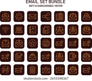 Conjunto diverso de iconos de comunicación con tema de sobre para interfaces y presentaciones con correo electrónico, mensajería y