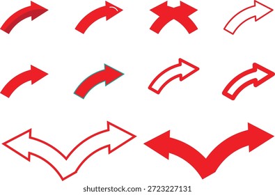 Conjunto diversificado de setas curvas, tanto vermelhas quanto brancas, ilustrando diferentes movimentos direcionais.