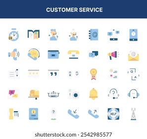 A diverse set of customer service icons representing communication, support, and assistance in a modern style.