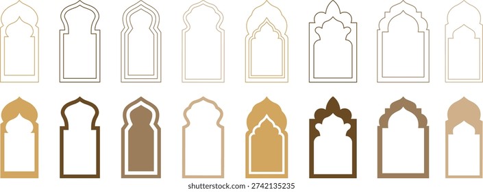 A diverse set of decorative arches featuring intricate designs, different colors, and styles, showcasing craftsmanship and architectural beauty in a variety of forms.