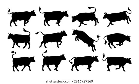A diverse set of dog silhouettes showcasing various breeds and stances, emphasizing shape and form without background distractions.