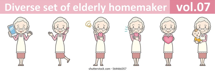 Diverse set of elderly homemaker, EPS10 vol.07 (Old woman who wears glasses)
