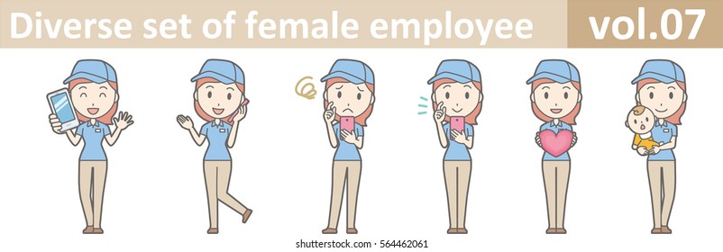 Diverse set of female employee, EPS10 vol.07 (A female employee in a blue uniform)