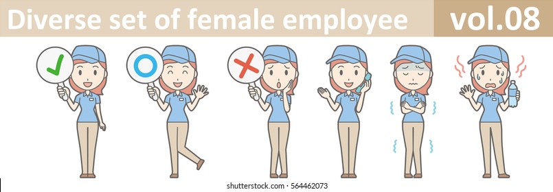 Diverse set of female employee, EPS10 vol.08 (A female employee in a blue uniform)