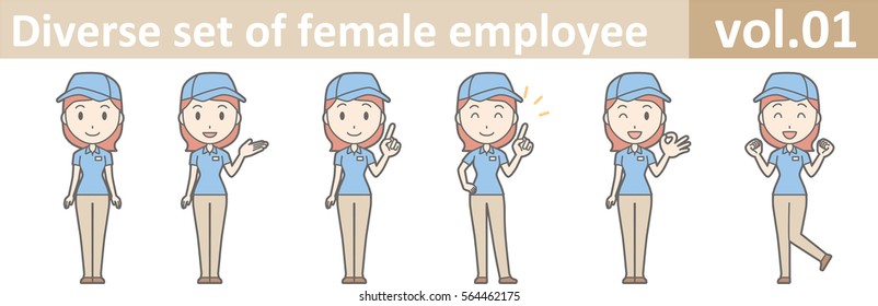 Diverse set of female employee, EPS10 vol.01 (A female employee in a blue uniform)