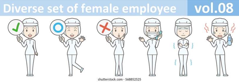 Diverse set of female employee, EPS10 vol.08 (A woman in uniform at a food factory. The mask is removable.)