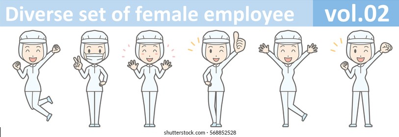 Diverse set of female employee, EPS10 vol.02 (A woman in uniform at a food factory. The mask is removable.)