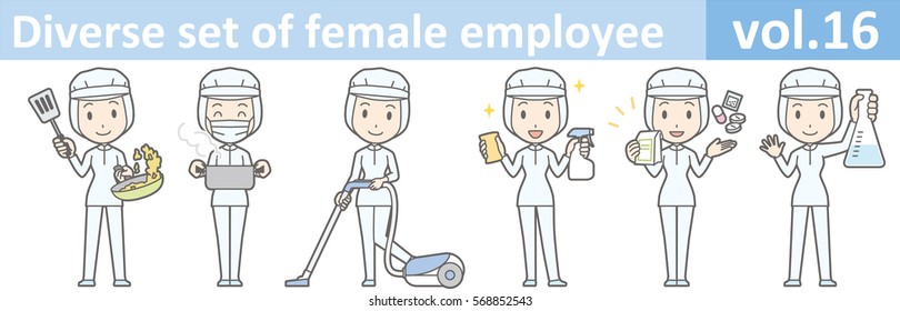 Diverse set of female employee, EPS10 vol.16 (A woman in uniform at a food factory. The mask is removable.)