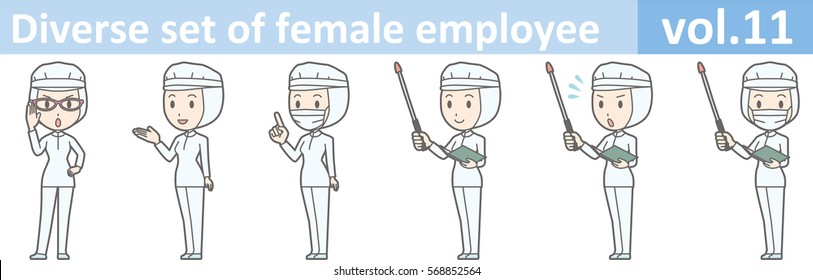 Diverse set of female employee, EPS10 vol.11 (A woman in uniform at a food factory. The mask is removable.)