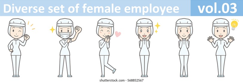 Diverse set of female employee, EPS10 vol.03 (A woman in uniform at a food factory. The mask is removable.)
